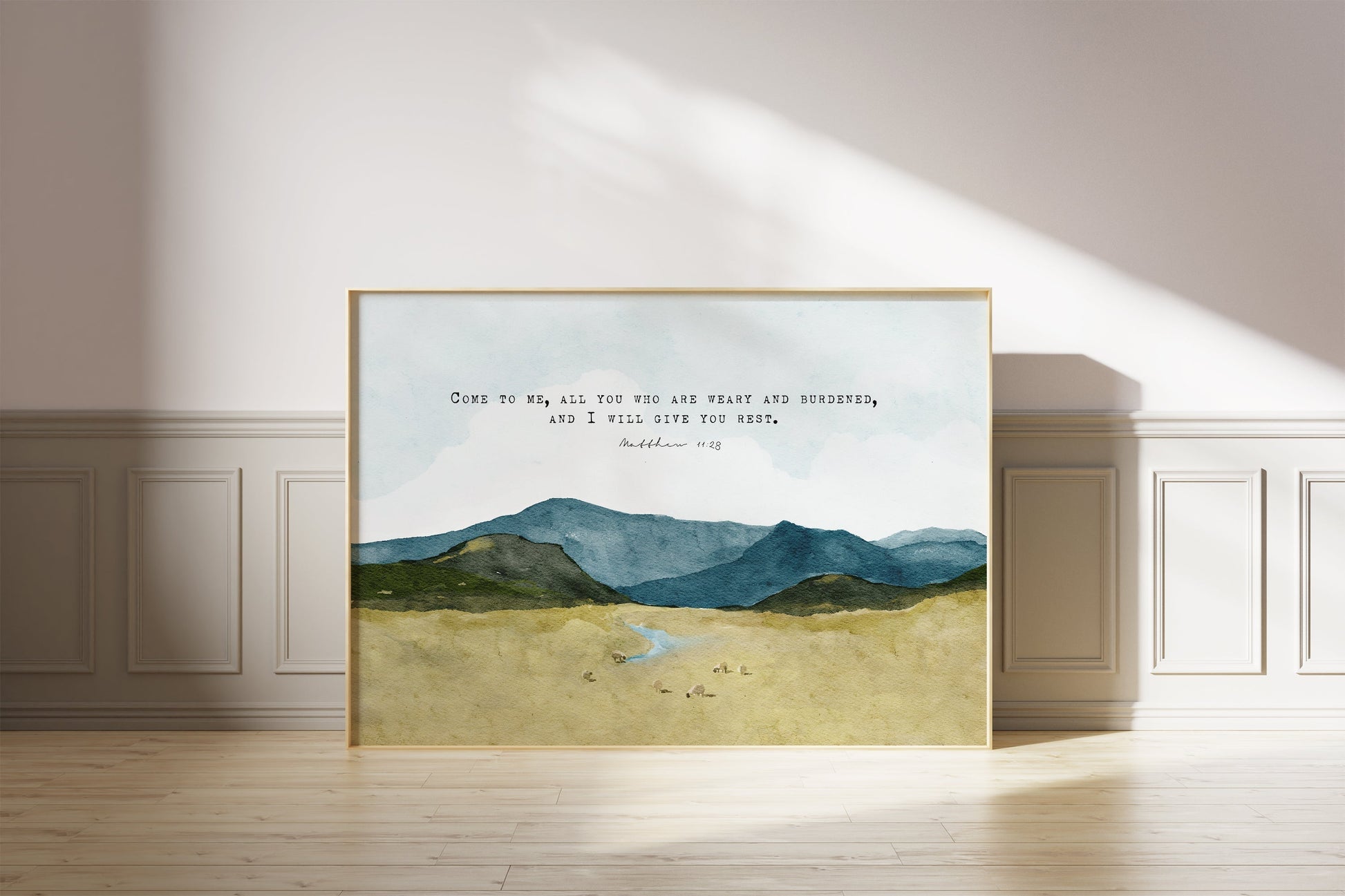 Scripture Art Watercolor Landscape _ Matthew 11 28