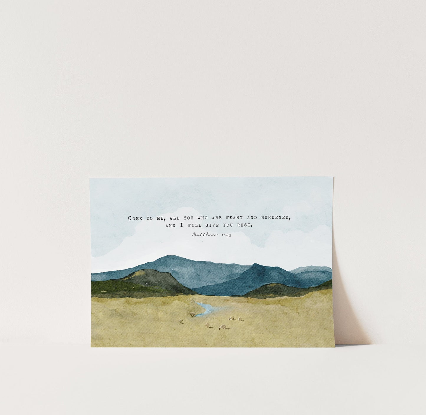 Scripture Art Watercolor Landscape _ Matthew 11 28