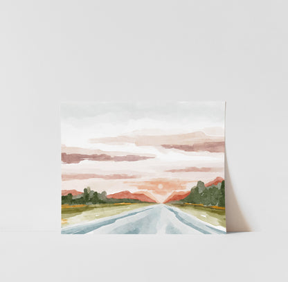 Sunset Landscape Watercolor Painting